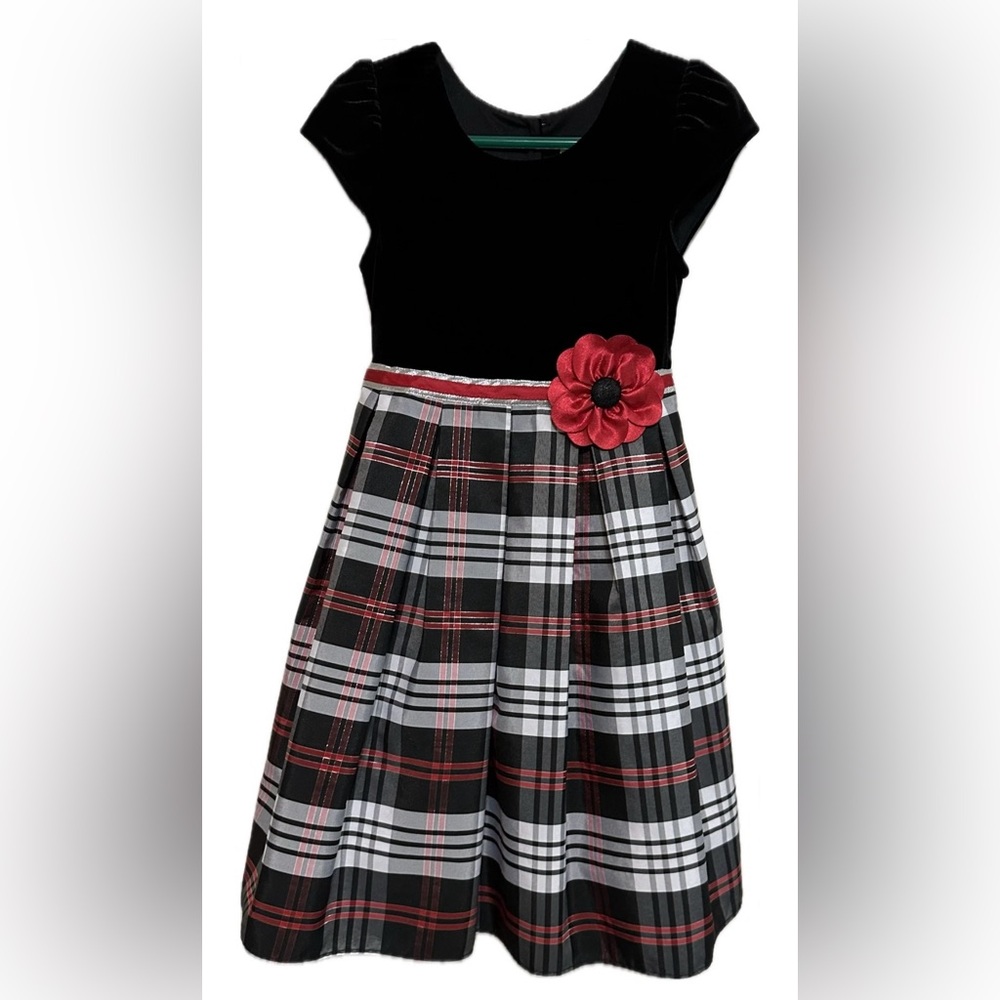 Jona Michelle Black Velvet Dress With Red Flower Accent (Size 3T)